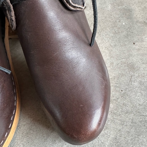 No.6 Clog Shearling Lined Lace Up Boot Sz 39 Black & Brown Natural Base 3” heel - Picture 5 of 16